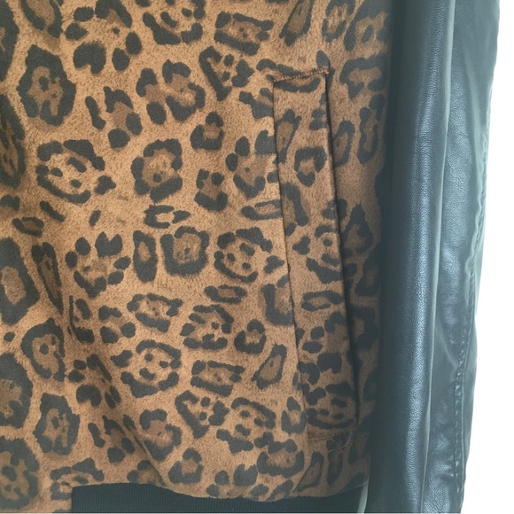 INC International Concepts Leopard Print Leather Sleeve Jacket in Brown/Black - Picture 5 of 12